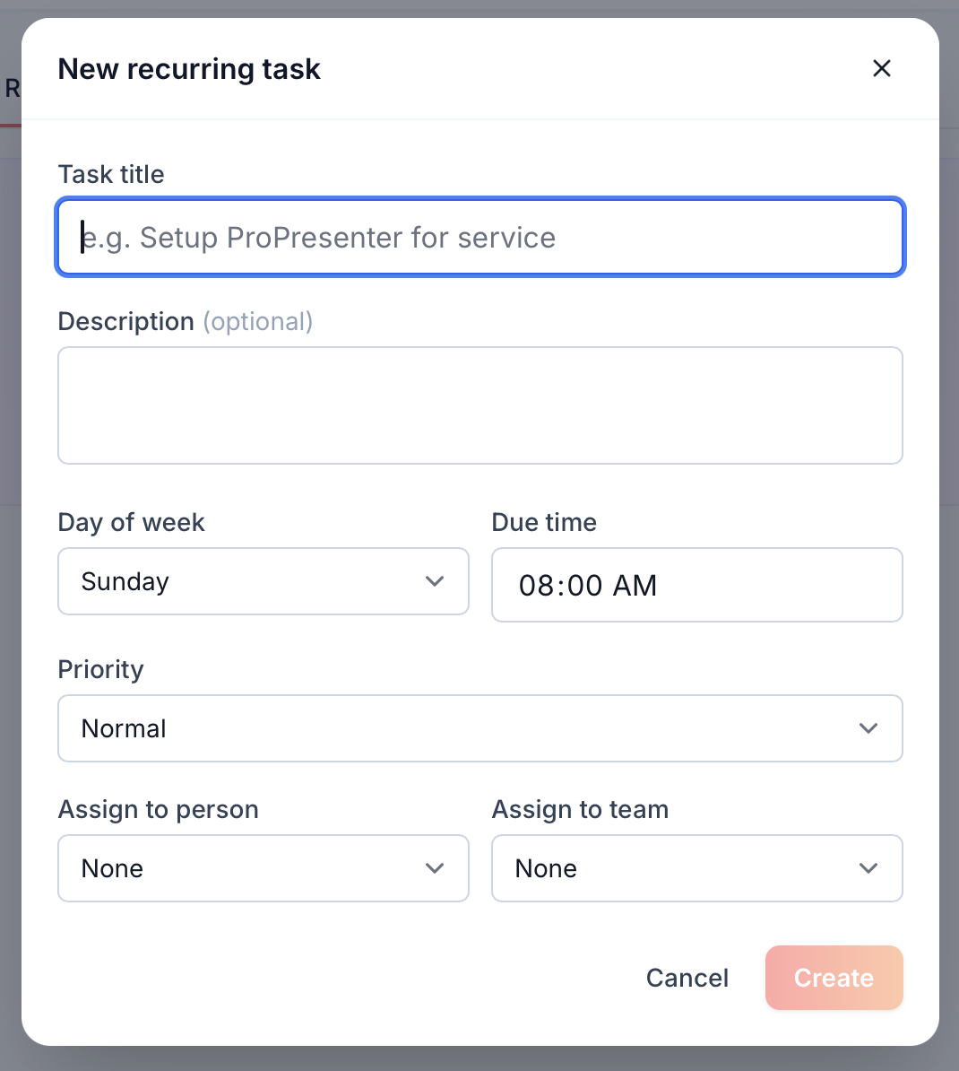 Creating a recurring task in ServantSuite