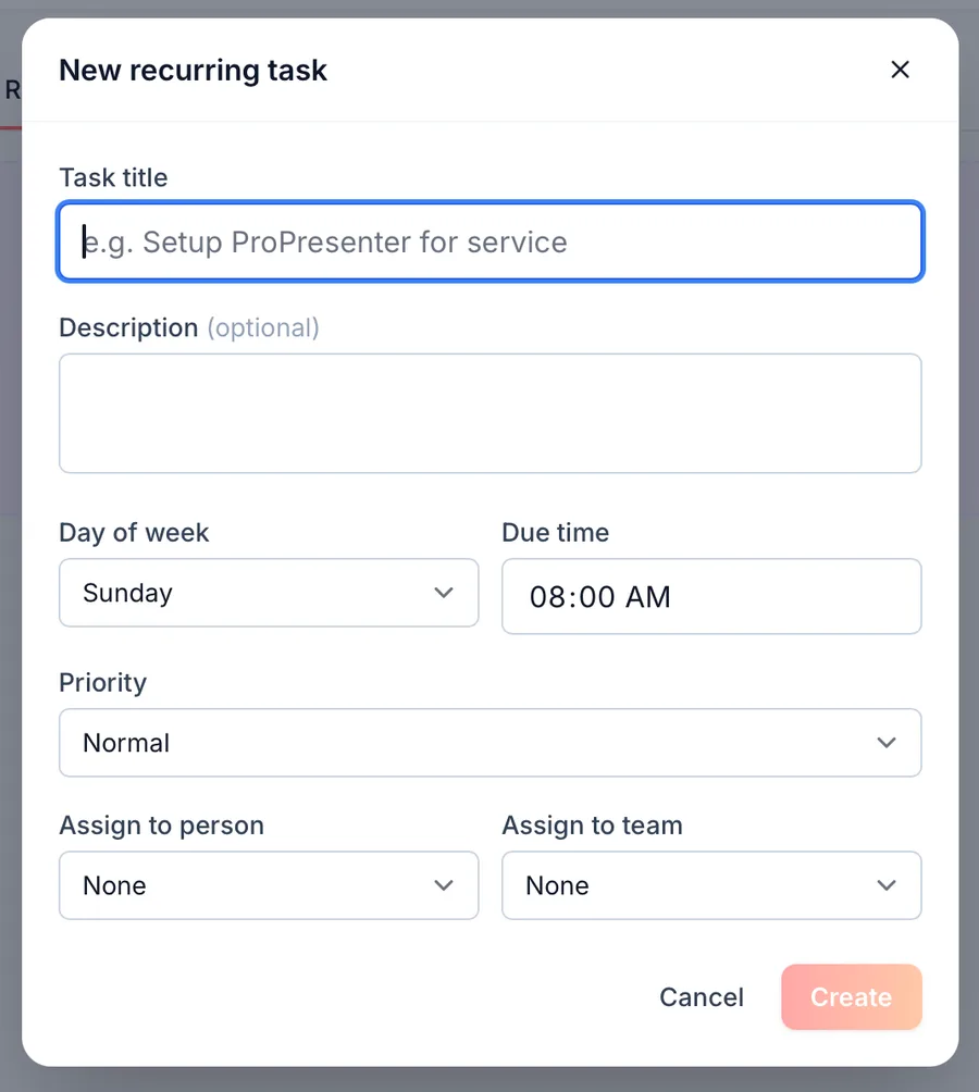 Creating a recurring task in ServantSuite
